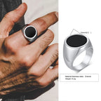 Black Enamel Square Signet Ring — Stainless Steel
