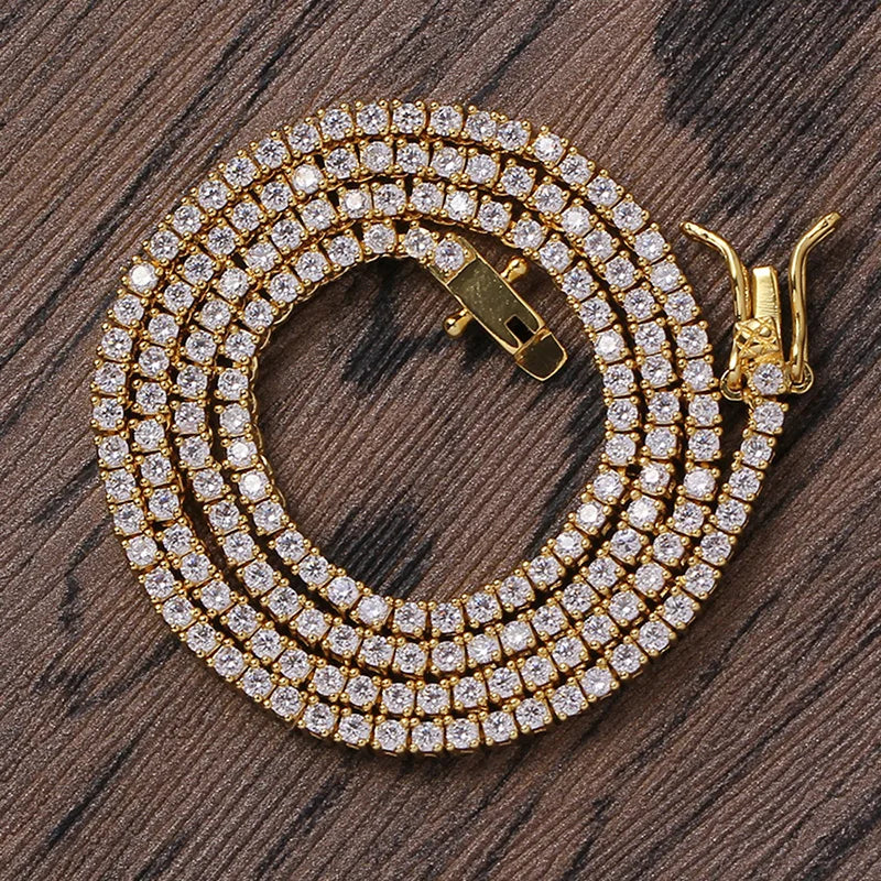 2mm Hip Hop Bling Iced Out 1 Row Square AAA CZ Stone Tennis Link Chain Cubic Zirconia Chokers Necklaces for Men Rapper