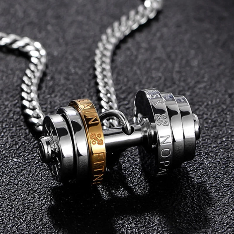 Barbell Fitness Pendant Necklace — Stainless Steel