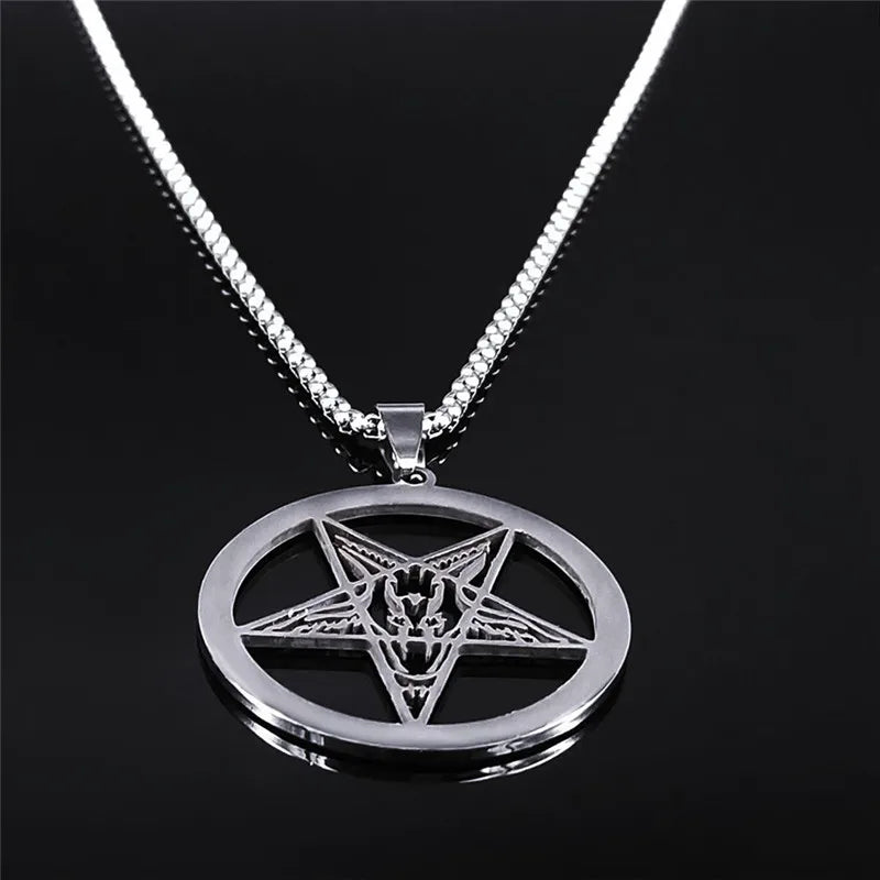 Skull Star Silver Pendant Necklace — Stainless Steel