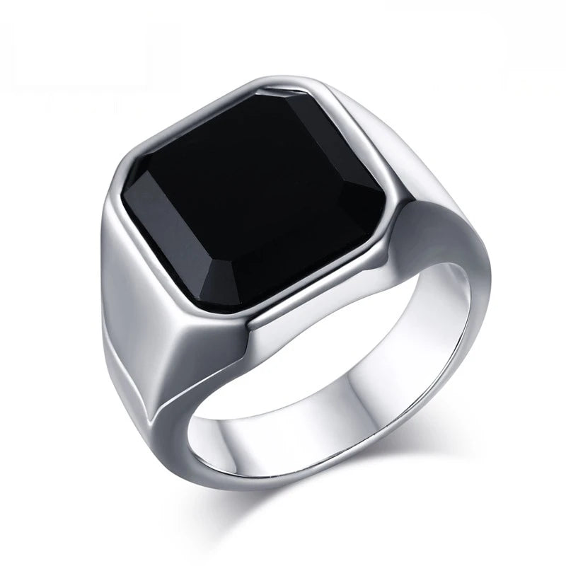 Vnox Stylish Signet Rings for Men, Male Pinky Ring with Black Square CZ Stone,Gold Color Stainless Steel Metal Jewelry