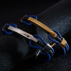 Luxury Braided Three-tier Layer Blue Leather Bracelet for Men Gold Color Stainless Steel Adjustable Mens Charm
