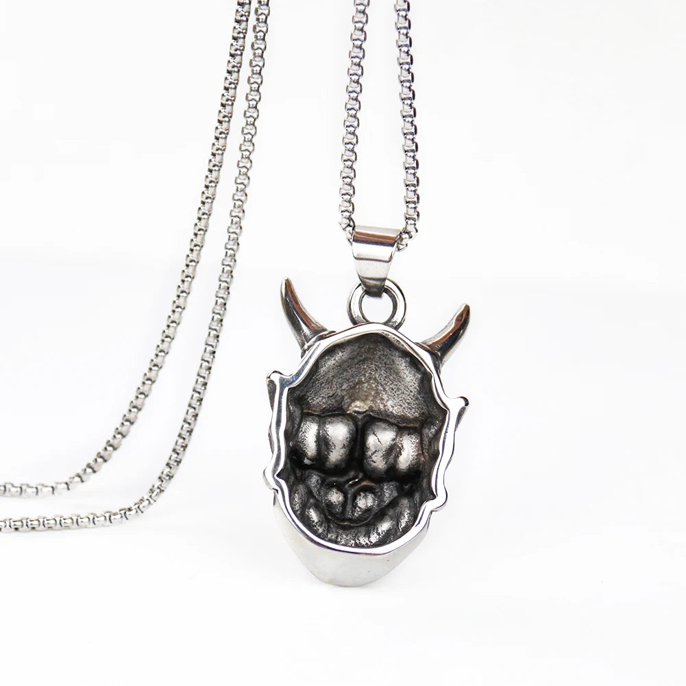 Japanese Ukiyoe 316 Stainless Steel Evil Oni Noh Hannya Ja Pendant Necklace Wallet Charm Chain Halloween Devils Night