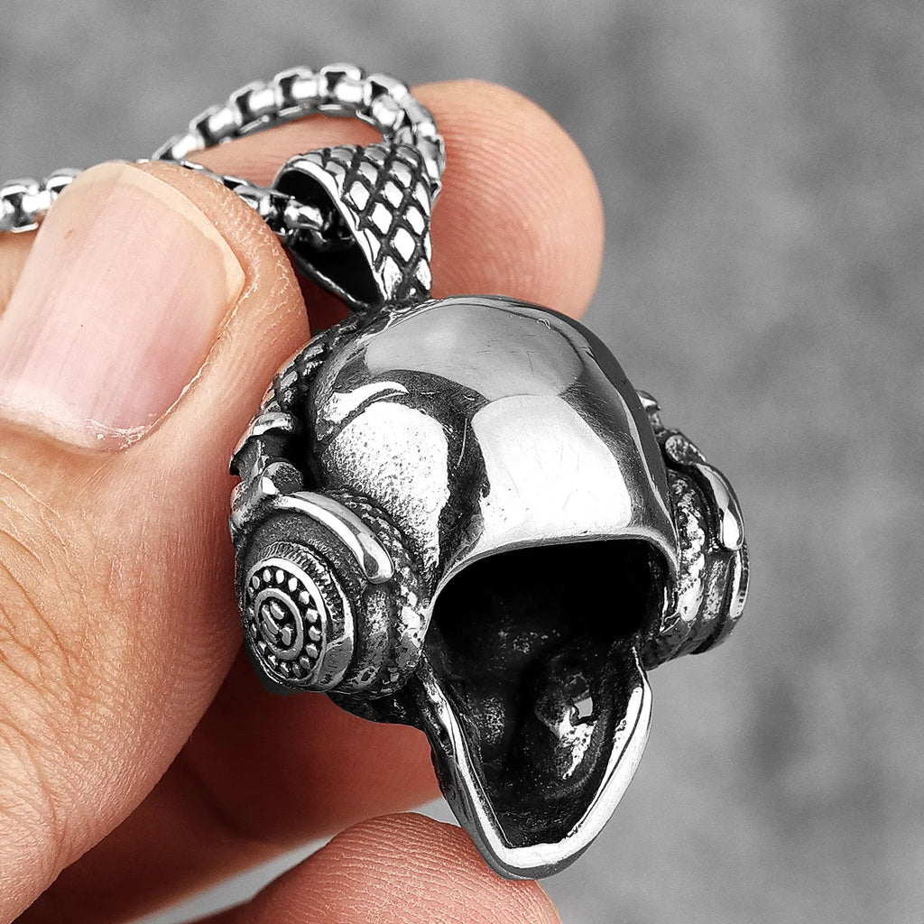 Headphone Skull Pendant Necklace — Stainless Steel
