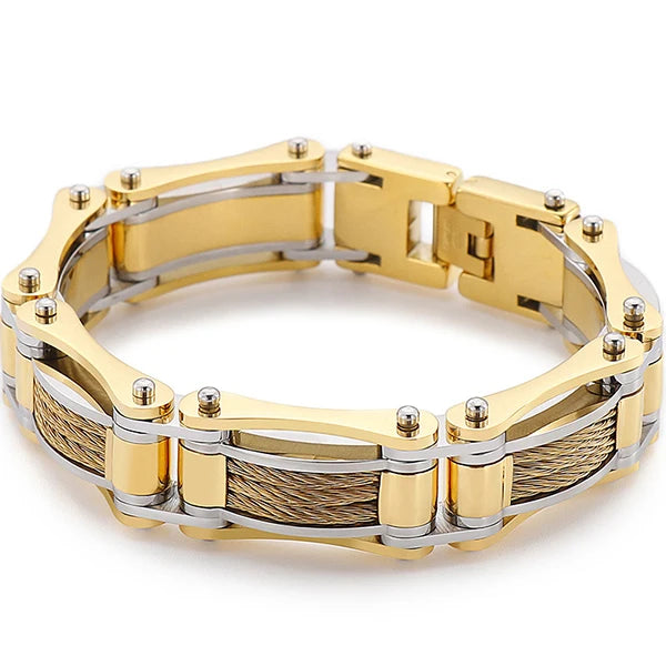 15MM Twist Chain Bracelet Man 18K Gold Color Men's Bracelets On Hand Heavy Stainless Steel Mannen Armband Jewellery