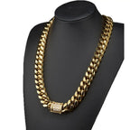 6-18mm wide Stainless Steel Cuban Miami Chains Necklaces CZ Zircon Box Lock Big Heavy Link Chain for Men Hip Hop Rapper jewelry