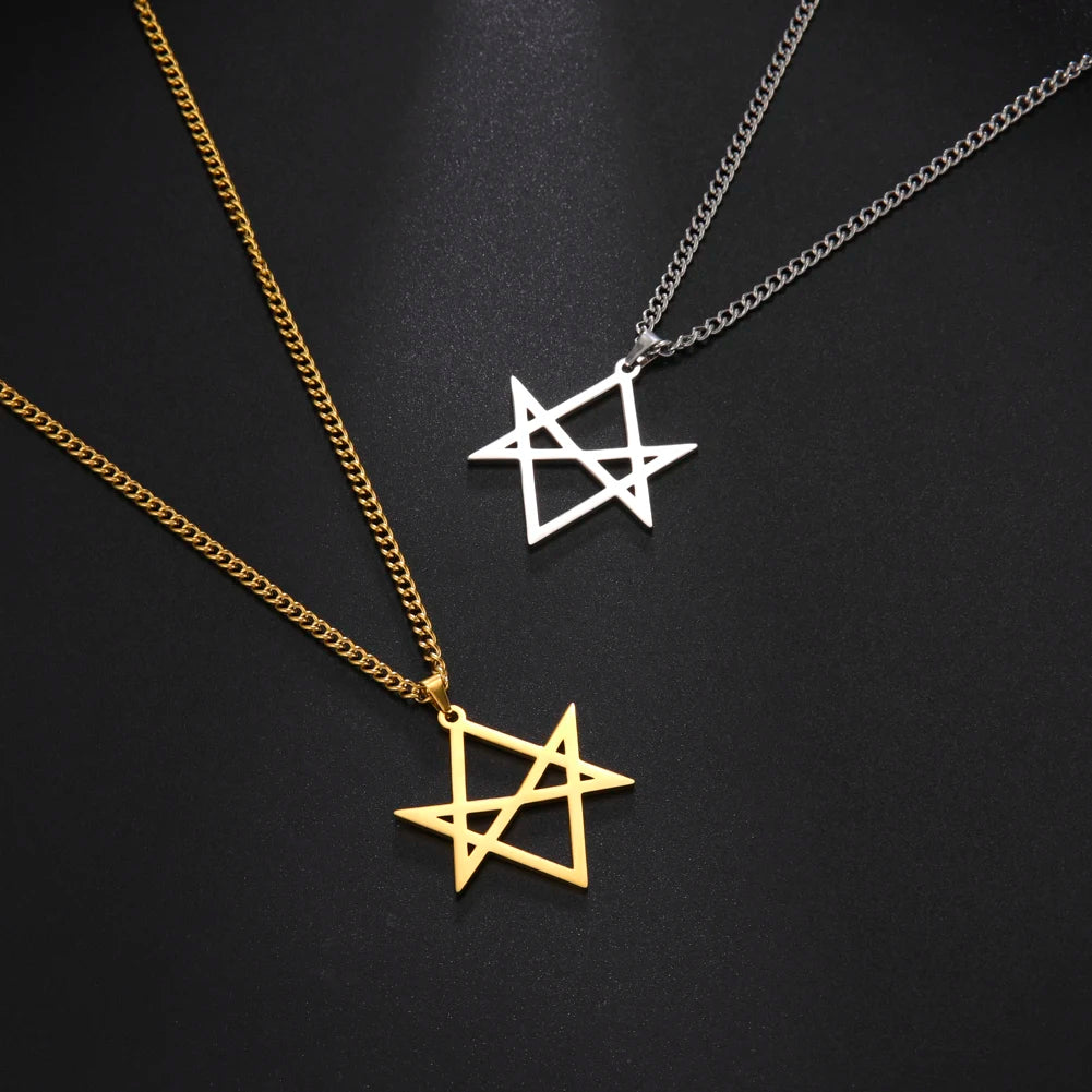 Thelema Unicursal Hexagonal Symbol Men's Stainless Steel Necklace Vintage Simple Pendant Religious Talisman Emblem