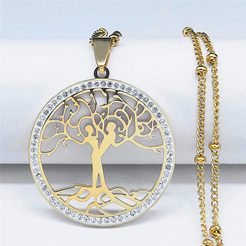 Iced Out Tree Of Life Gold Pendant Love Crystal