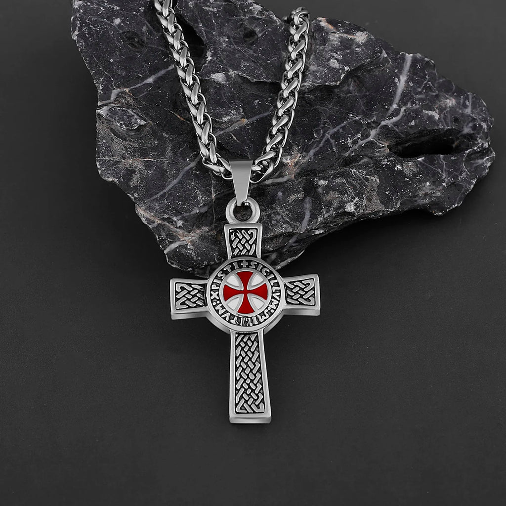 Shield Cross Stainless Steel Pendant Necklace