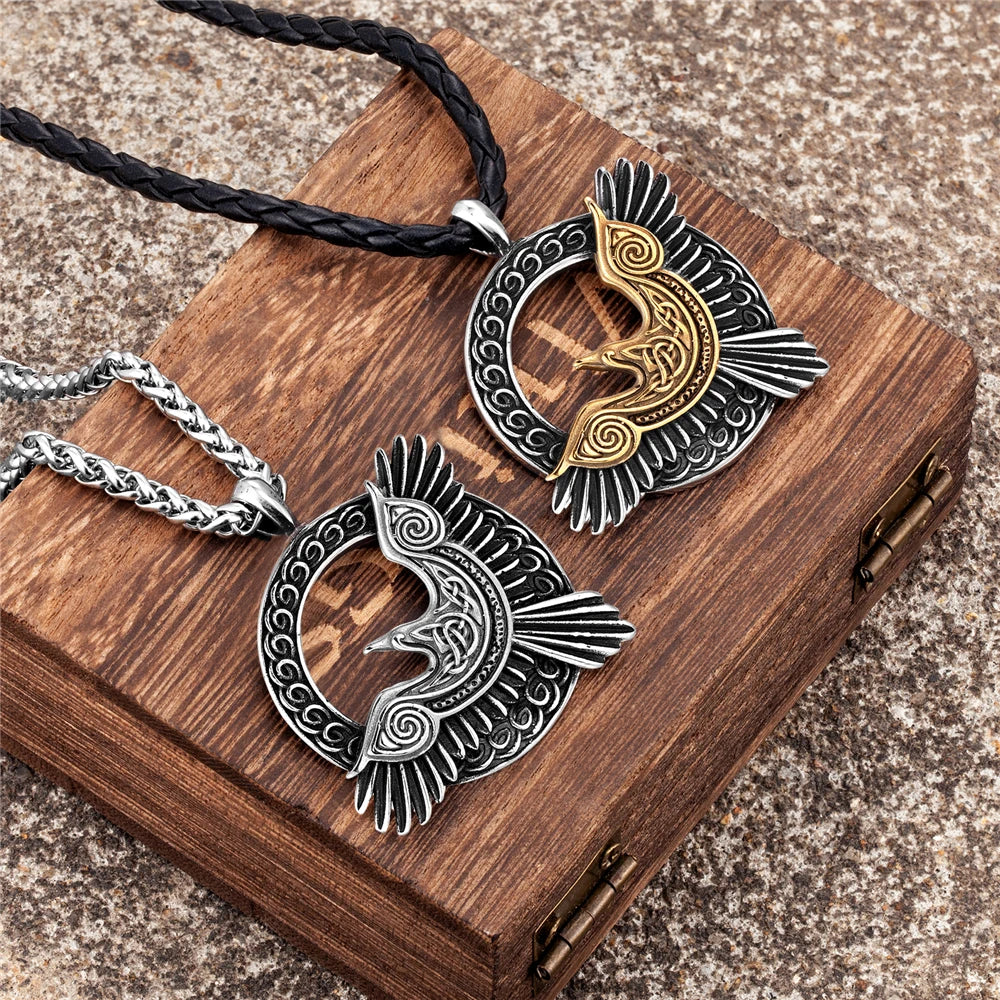 Stainless Steel Norse Mythology Eagle Necklace Men Vikings Raven Never Fade Gold Color Vegvisir Slavic Runes Amulet