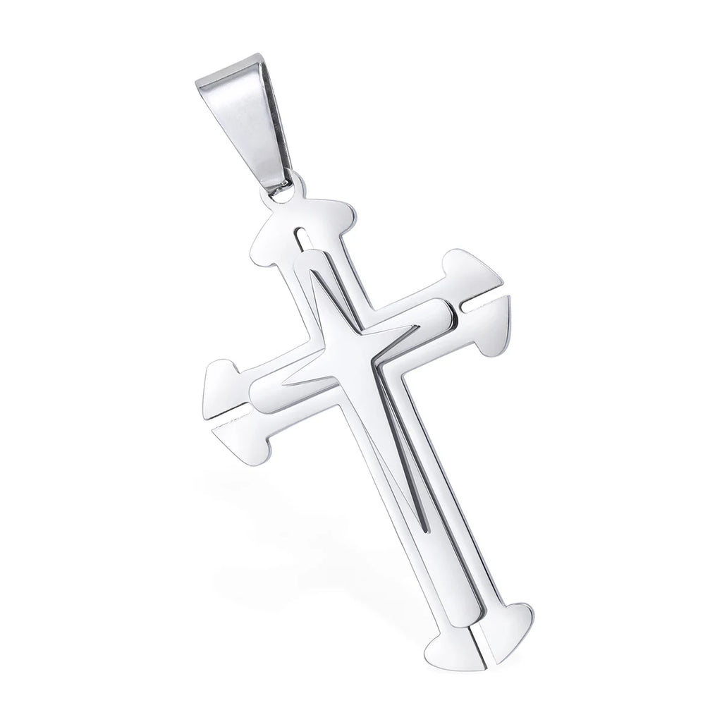 Dropshipping Cross Pendant Necklaces For Men Black Gold Color Silver Color Stainless Steel Charm Chain Male Hip Hop Jewelry KP52