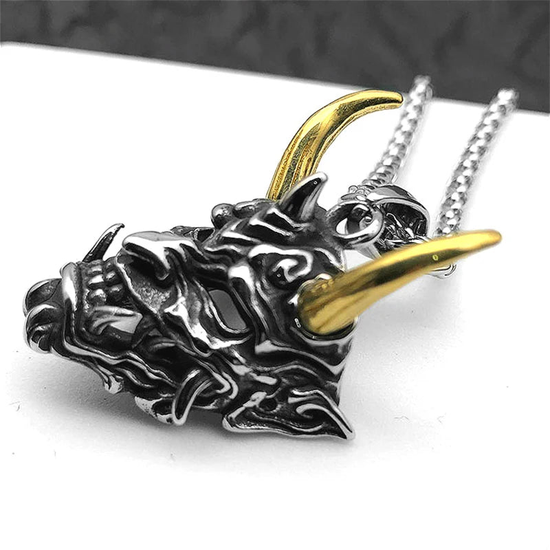 Demon Fang Mask Pendant Necklace — Two-Tone Color