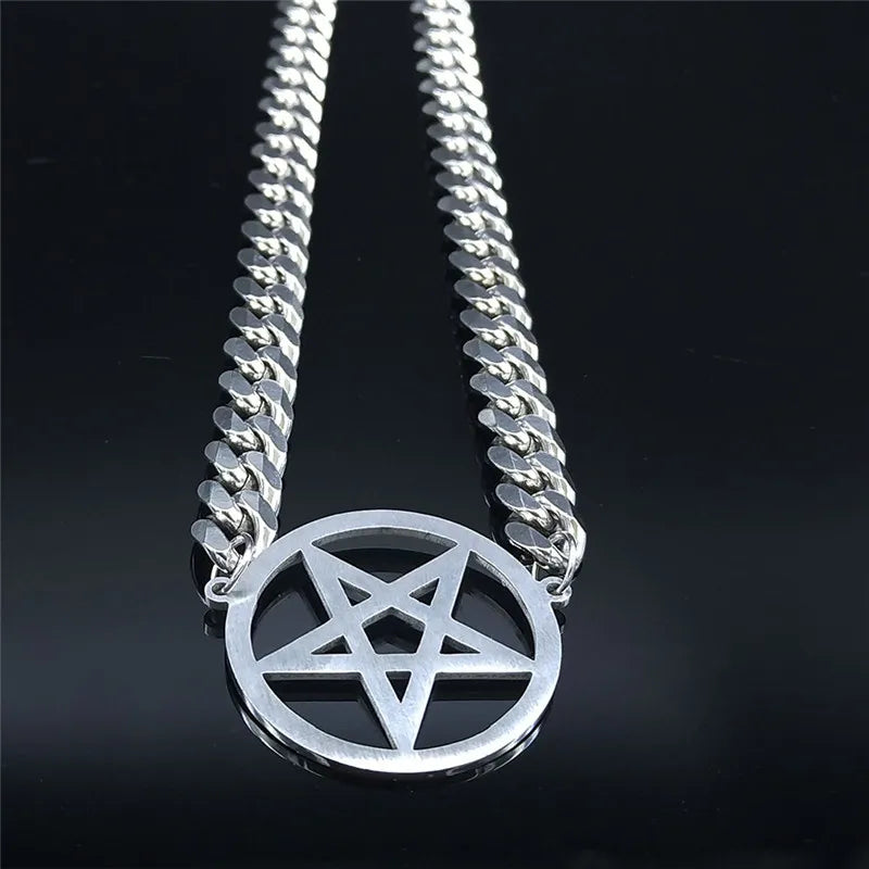Pentagram Cuban Chain Necklace — Stainless