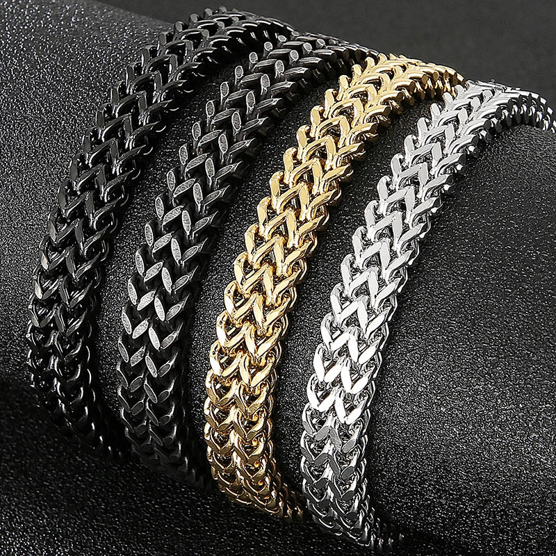 9/10MM Franco Link Curb Chain Man Bracelet Gold Color Stainless Steel Men's On Hand Bracelets Mannen Armband Jewelry