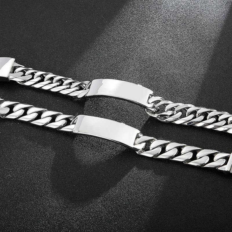 Name Bar ID Bracelet for Men Stainless Steel Cuban Curb Link Chain Customized Logo Engraved Men's Wrist Bracelets