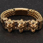 Gold Color Stainless Steel Chain Bracelet for Man Punk Gothic Skull Wristband With Magnetic Clasp Animal Head Homme