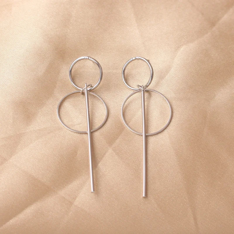 Hollow Geometric Drop Earrings — Stainless Steel