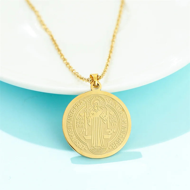 Saint Benedict Medal Cross Necklace — Two-Tone Stainless Steel