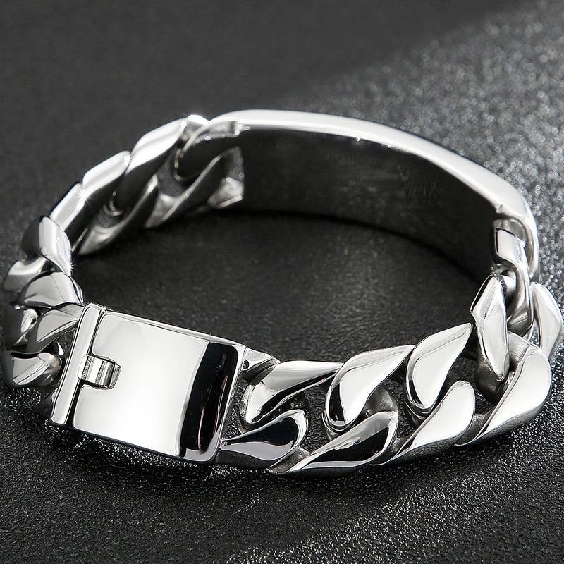Name Bar ID Bracelet for Men Stainless Steel Cuban Curb Link Chain Customized Logo Engraved Men's Wrist Bracelets