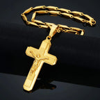 Religious Bible Jesus Cross Pendant Male Gold Color Stainless Steel Chain Crucifix Necklace For Men Christian Jewelry