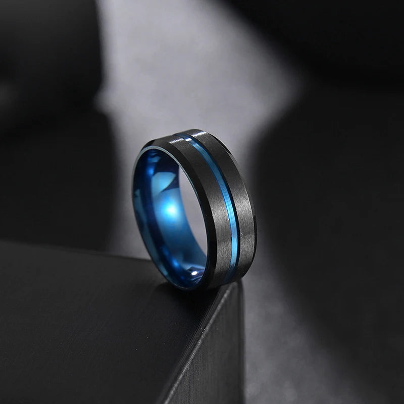 Letdiffery Hot Sale Groove Rings Black Blue Punk Stainless Steel Midi Rings For Men Charm Women Jewelry Dropshipping Wholesale