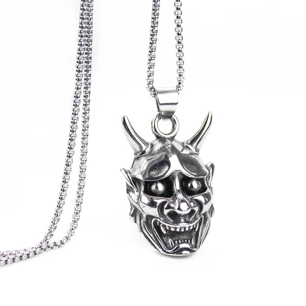 Japanese Ukiyoe 316 Stainless Steel Evil Oni Noh Hannya Ja Pendant Necklace Wallet Charm Chain Halloween Devils Night