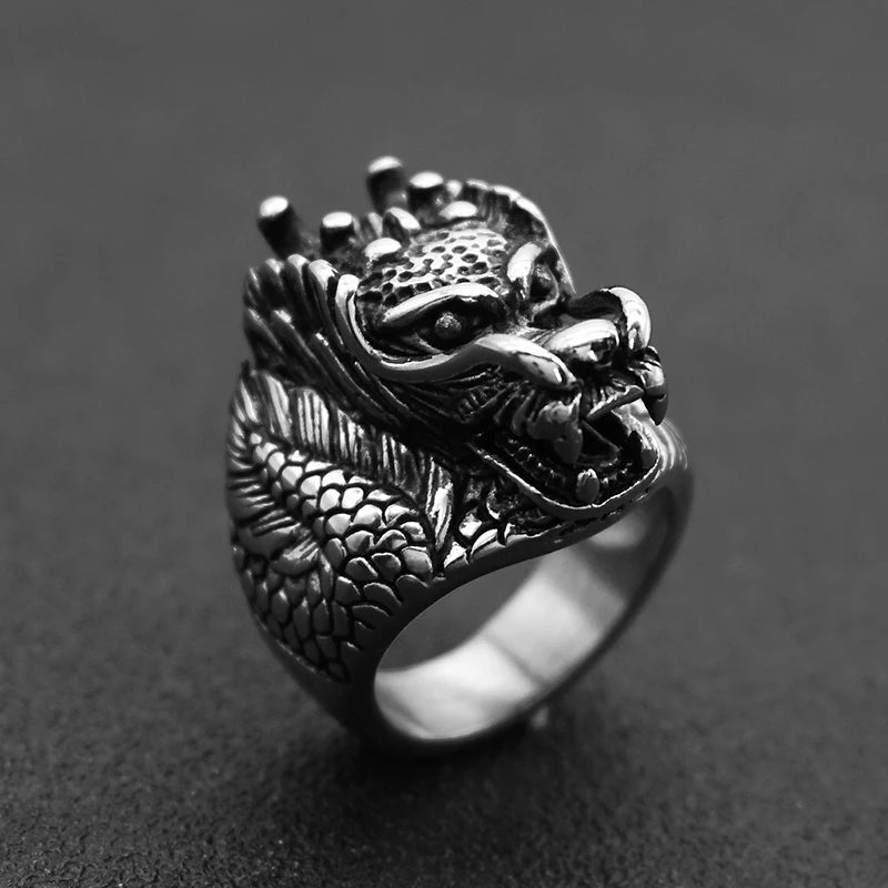 Ring for Women Girls Dragon Snake Fashion Men Jewelry Vintage Ancient Silver Color Punk Hip Hop Adjustable Locomotive