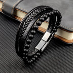 Charm Magnet Clasp Natural Stone Bead Bracelet — Stainless Steel