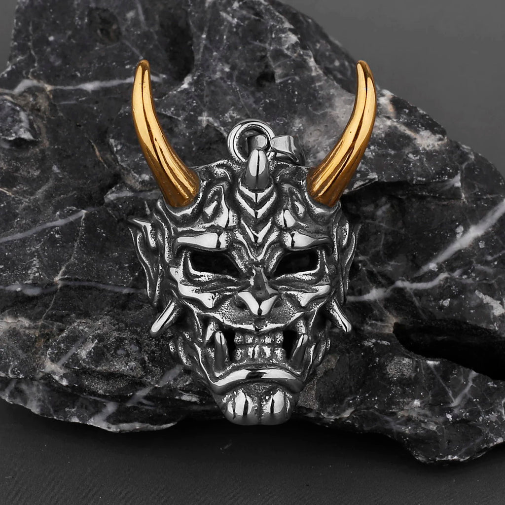 Retro Prajna Punk Gothic Evil Demon Skull Mask Pendant Necklace Cool Guy Hip Hop Rock Party Sweater Chain Jewelry Wholesale