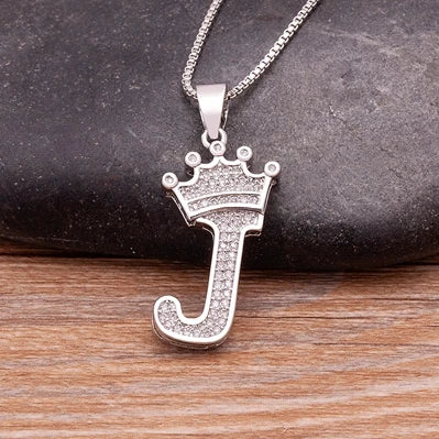 Nidin Luxury A-Z Crown Alphabet Pendant Chain Necklace Punk Style Lucky Initial Name Jewelry Fine Party Wedding