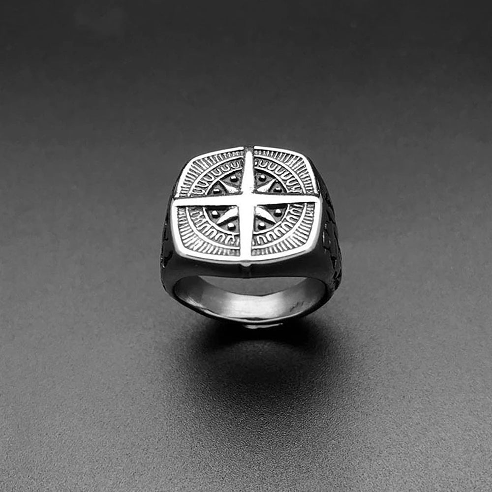 Viking Pirate Compass Geometric Ring — Stainless Steel
