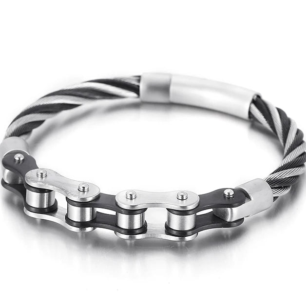 Black Stainless Steel Men's Bracelet Gold Color Handmade Braided Bicycle Motorcycle Chain Bracelets For Men Male Hand