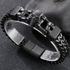 Gothic Stainless Steel Men's Bracelets With Skull Head Double Layer Franco Link Curb Chain Bracelet Man Jewelry With