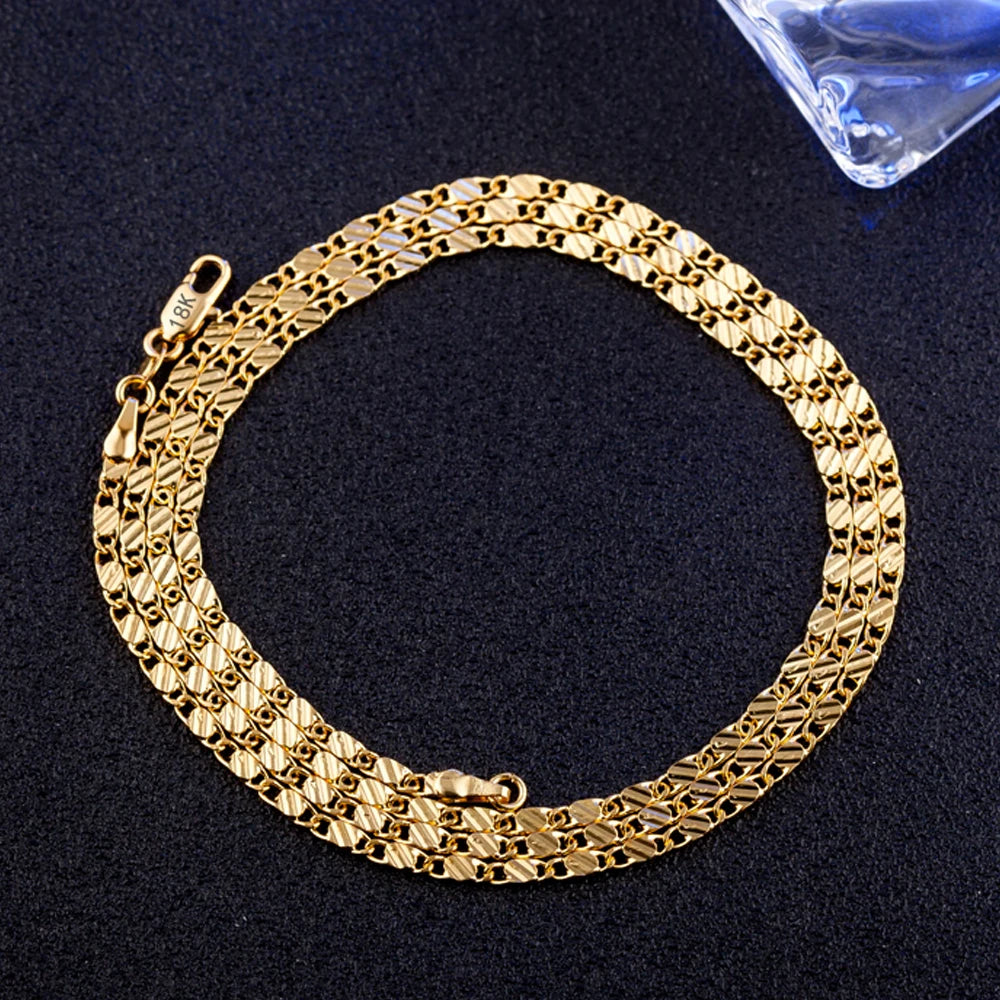 DOTEFFIL 18K Gold 2mm Charm Chain Necklace 16/18/20/22/24/26/28/30 Inch For Women Man Wedding Fashion Jewelry