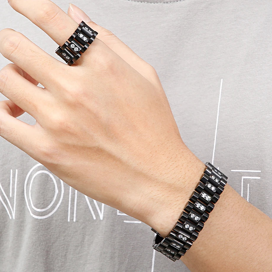 CZ Jewelry Men Bracelet 16MM Wide Watch Strap Chain Link Stainless Steel Bracelet For Bangle Male Jewellery Accessory