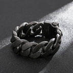 Fongten Heavy Black Metal Punk Wide Cuban Link Chain Men Bracelet Stainless Steel Fashion Biker Male Accessories