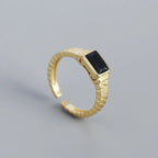 WANTME Silver Men Ring Punk Black Square 925 Sterling Silver Gothic Adjustable Rings for Women Simple Fine Hip Hop