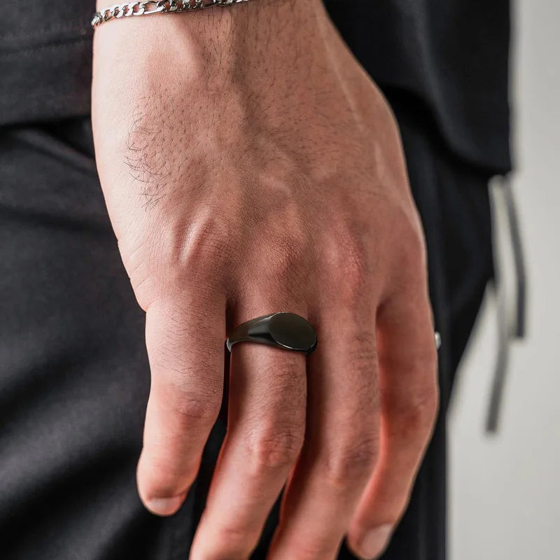 Square Signet Pinky Ring — Stainless Steel