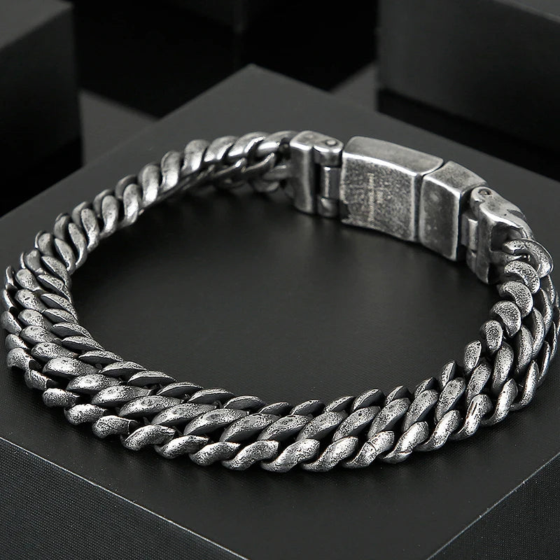 Vintage Man Bracelet 11MM Ancient Black Stainless Steel Men's On Hand Chain Bands Bracelets Male Jewelry Iron Mannen