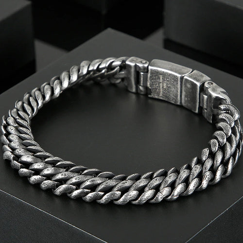 Vintage Man Bracelet 11MM Ancient Black Stainless Steel Men's On Hand Chain Bands Bracelets Male Jewelry Iron Mannen