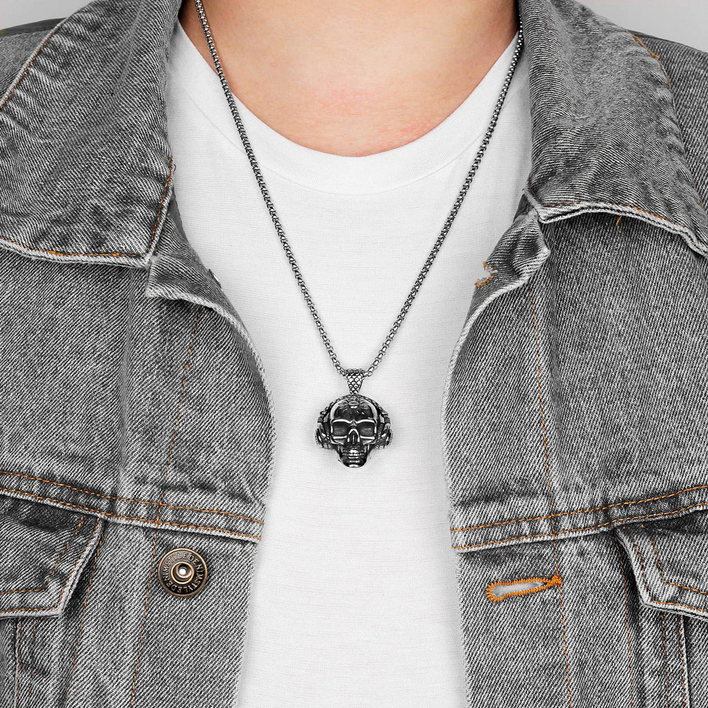 Headphone Skull Pendant Necklace — Stainless Steel