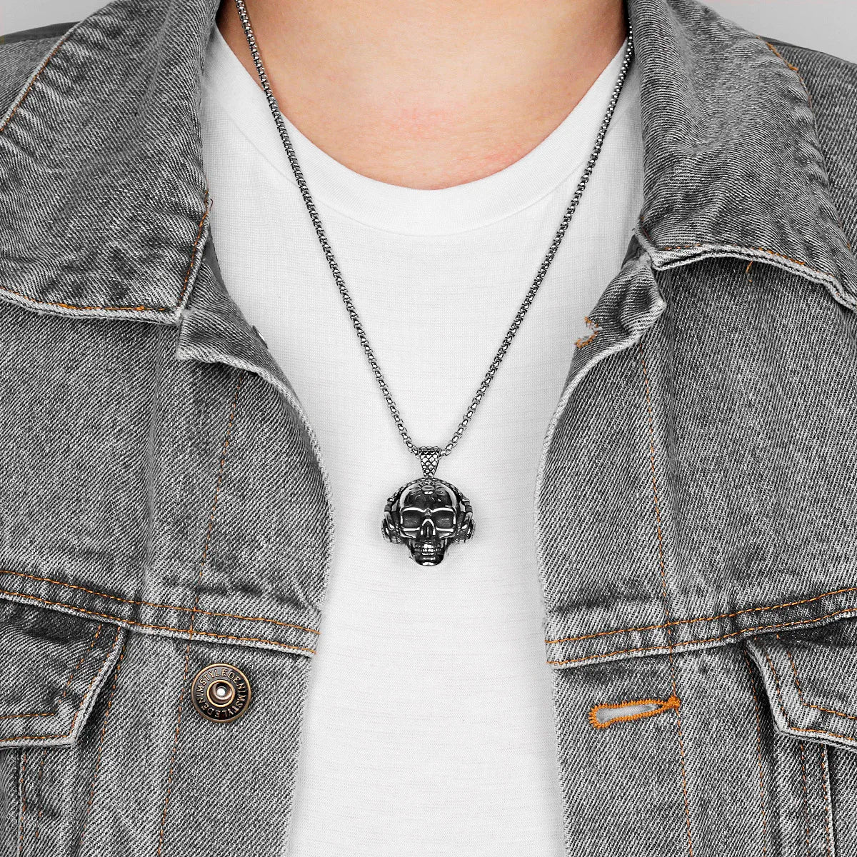 Headphone Skull Pendant Necklace — Stainless Steel