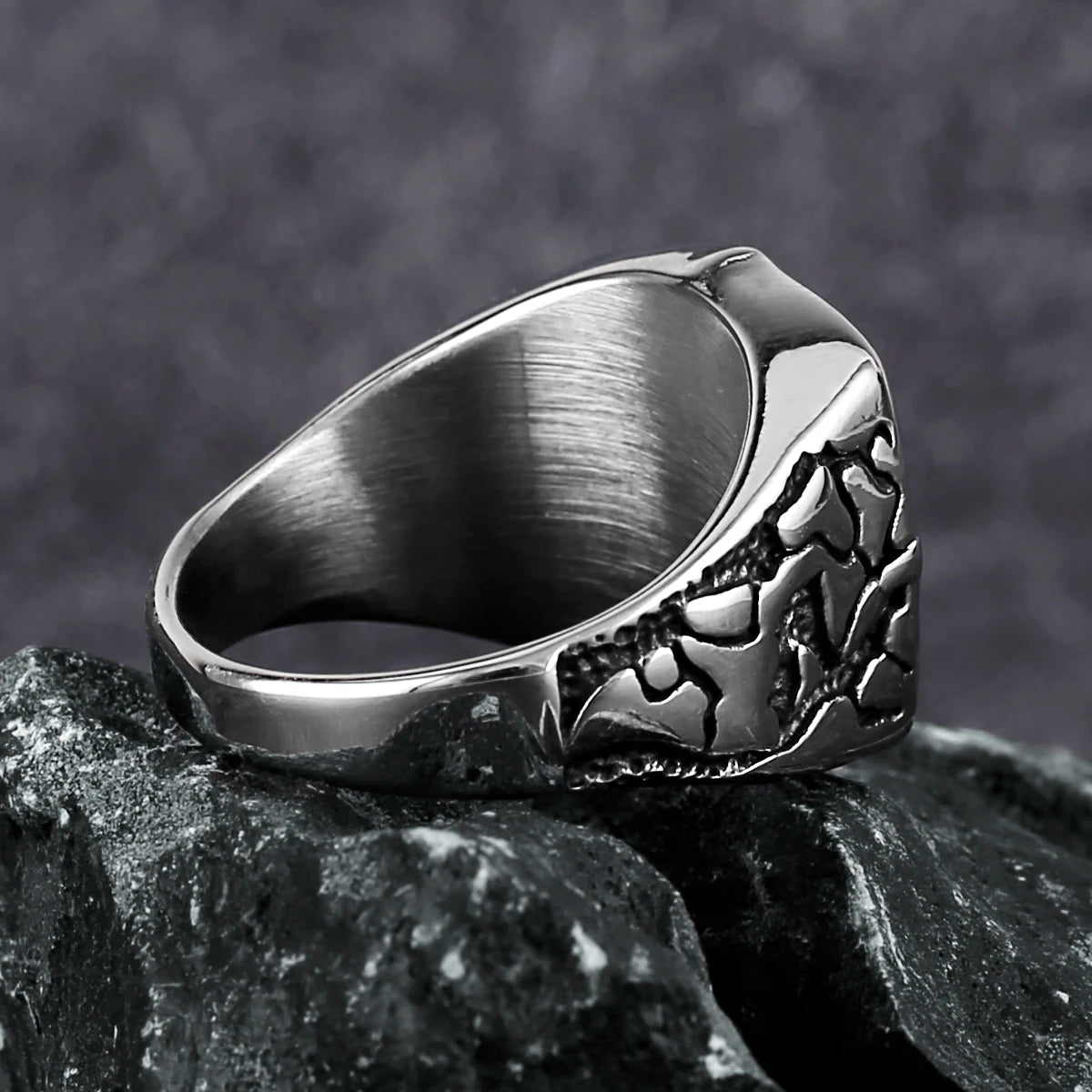 Viking Cross Nautical Chart Nordic Rune Ring — Stainless Steel