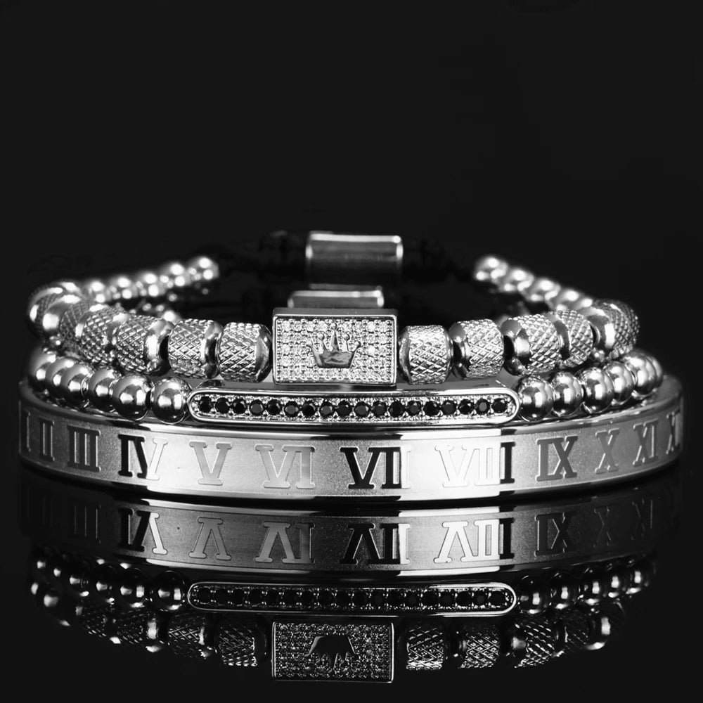 Luxury Royal King Crown Men Bracelets Roman Numeral Bracelet Unique Design Braided Adjustable Bangle Pulseira