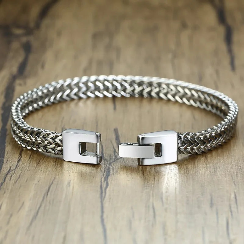 Stylish Stainless Steel Bali Foxtail Chain Bracelet for Men,Double Franco Link Chain Bracelets,Male Jewelry Gift for