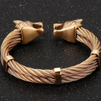 Gothic Gold Color Stainless Steel Wolf Lion Head Open Bangle Cuff Bracelet For Man Men's Boys On Hand Jewellery