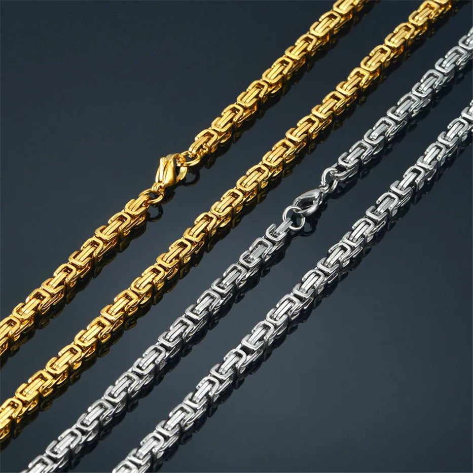 Gold Byzantine Box Link Chain Necklace 4mm — Stainless Steel