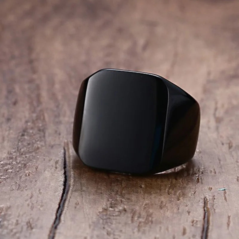 Vnox Stylish Signet Rings for Men, Male Pinky Ring with Black Square CZ Stone,Gold Color Stainless Steel Metal Jewelry
