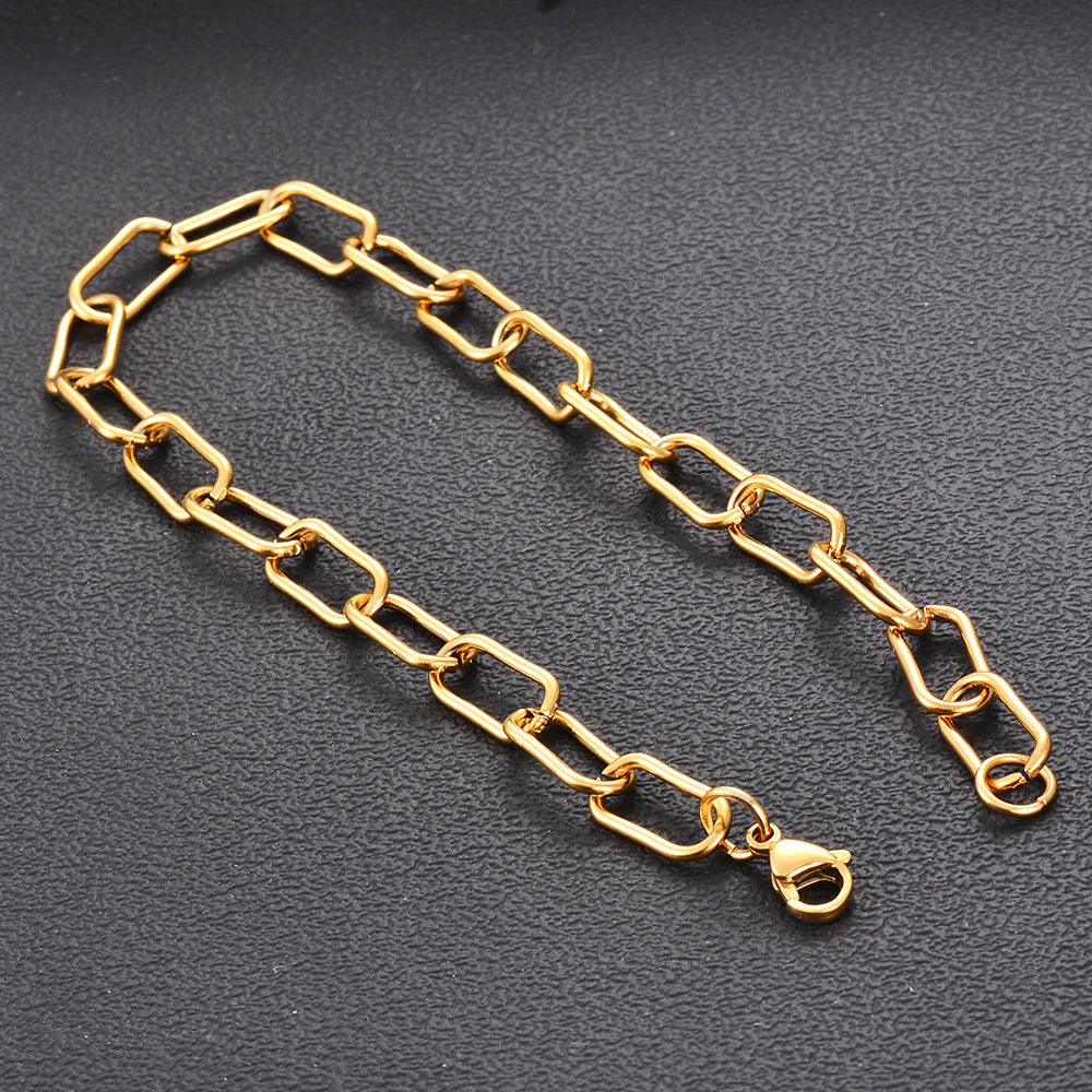 Width 7mm Stainless Steel Big Rolo Link Chain Neckalce Punk Chokers For Women length 21cm-100cm
