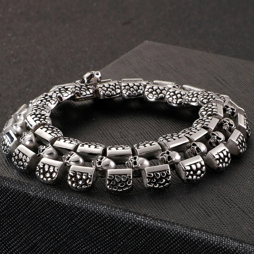 Punk Rocker Skull Bracelet For Men Cool Stainless Steel Men's Chain Bracelets Accessories Gothic Biker Jewelry Male